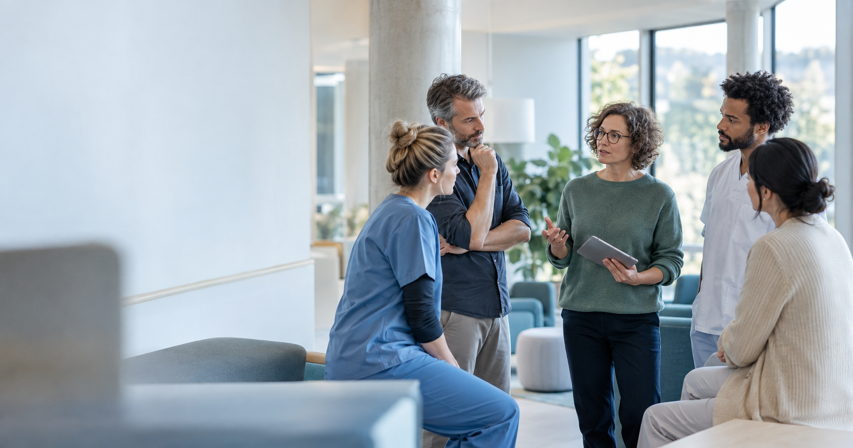 Multiprofessionelles Team im fachlichen Austausch in einer psychiatrischen Einrichtung
